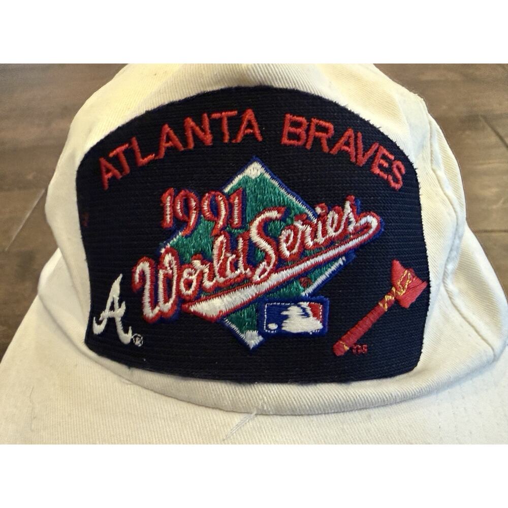 Vintage 90s Universal White Atlanta Braves 1991 World Series SnapBack Hat Cap - Picture 3 of 9